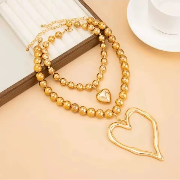 Gold Double Strand Heart Necklace - Picture 8 of 8